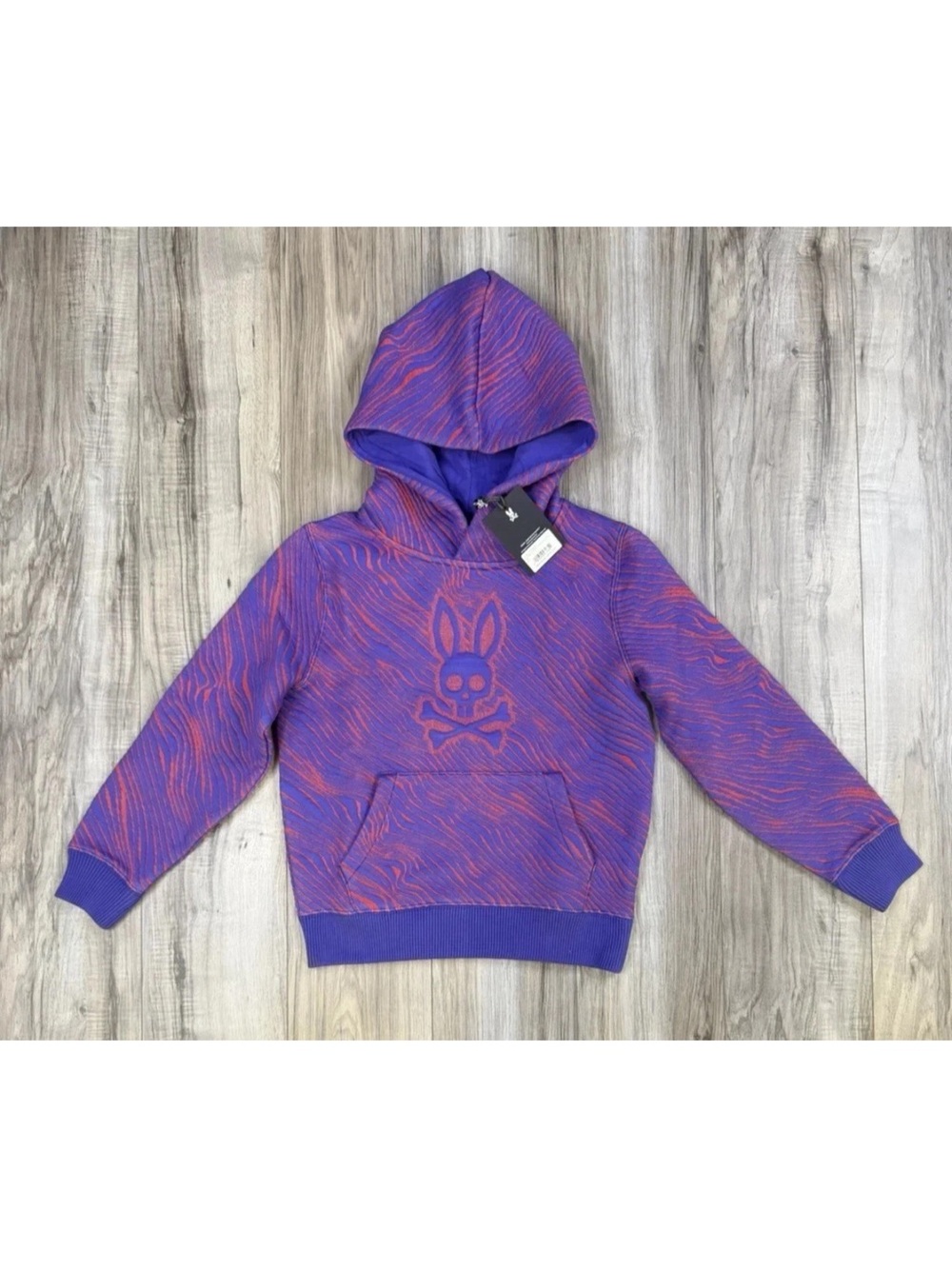Psycho Bunny Kendrick Jacquard Textured Hoodie Purple Red Kids Large 14/16 NEW